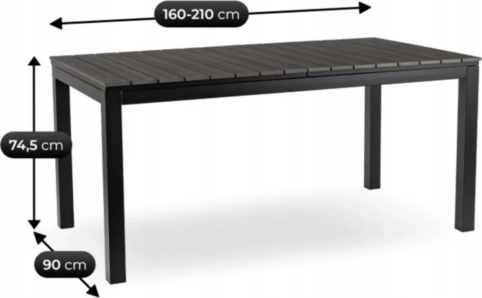 ARGOS kerti asztal 160-210 cm, sötétszürke tölgy-fekete