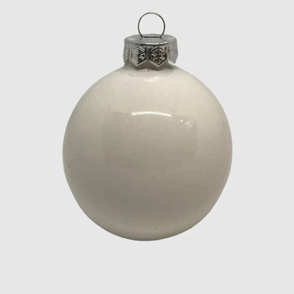 Fehér fényes karácsonyi üveggömb szett, 6 cm, 12 db