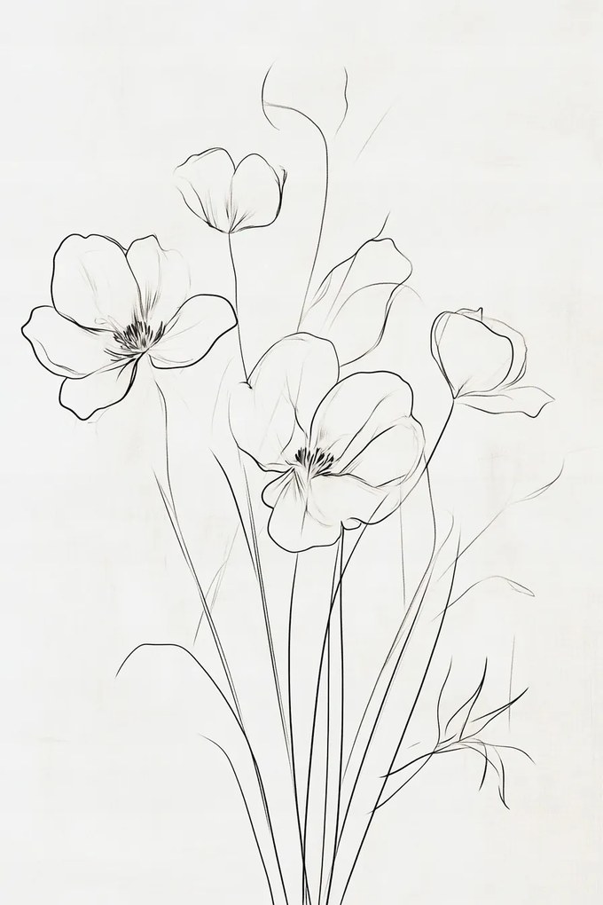 Vászonkép Canvas Grafika Line Art Rajz Vázlat Pipacs Virágok 80x120