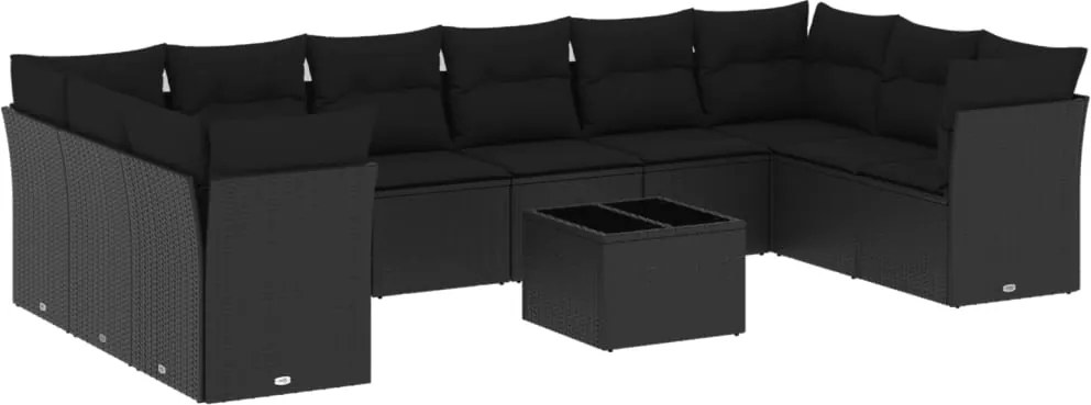 vidaXL 11 részes fekete polyrattan kerti ülőgarnitúra párnákkal
