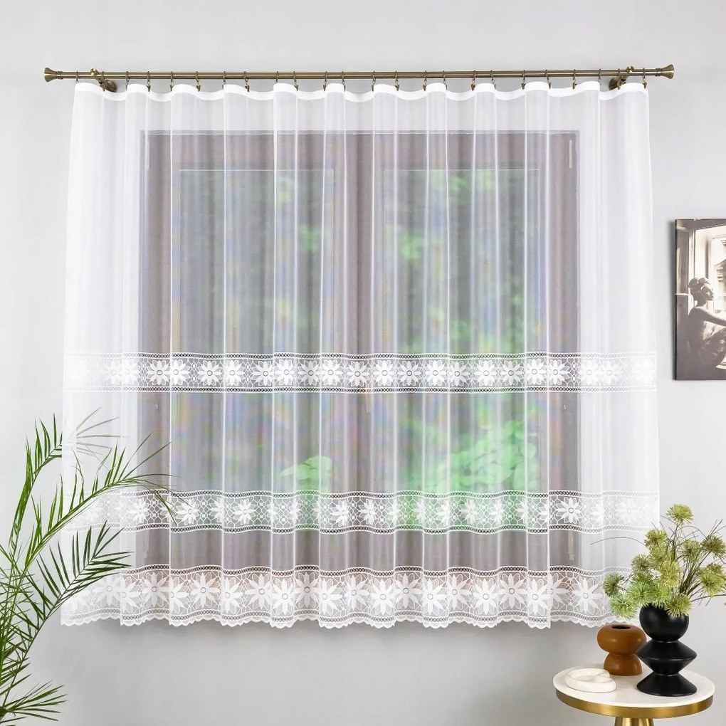 Gyönyörű Virágmintás Függöny, Rövid Kész Szalaggal 40052, 500X140