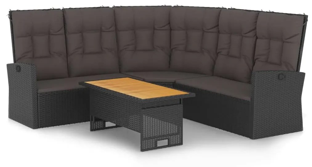 2 részes fekete polyrattan kerti ülőgarnitúra párnákkal