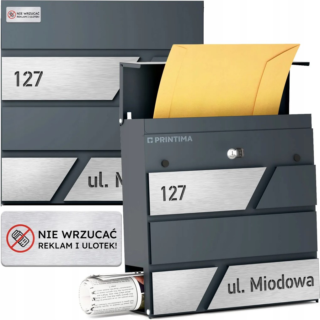 Nagy Levéltartó Doboz Házszámmal Antracit Barázdált Házszám