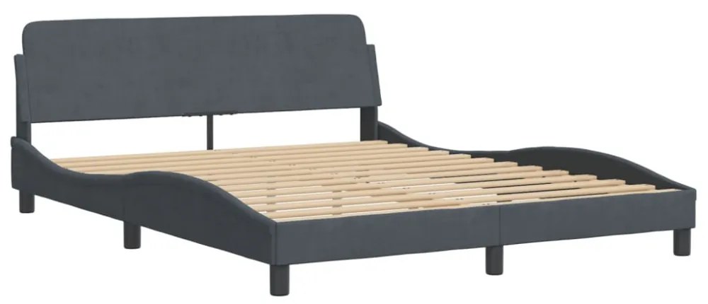 sötétszürke bársony ágykeret LED-ekkel matrac nélkül 160 x 200 cm