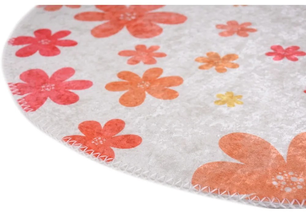 Narancssárga-elefántcsont színű mosható gyerek szőnyeg ø100 cm Fall Flowers – Vitaus