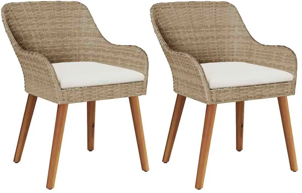 vidaXL Kerti Szék párnával 2 pcs Bézs 62.5 x 55 x 82 cm polirattan