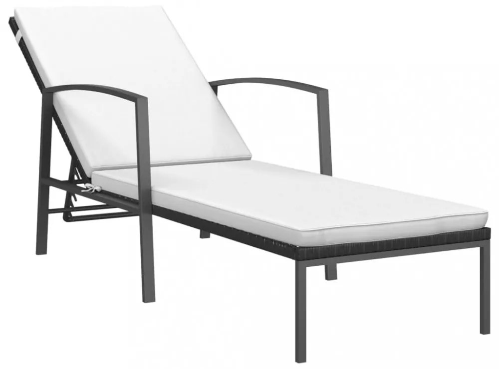 2 db fekete polyrattan napozóágy asztallal