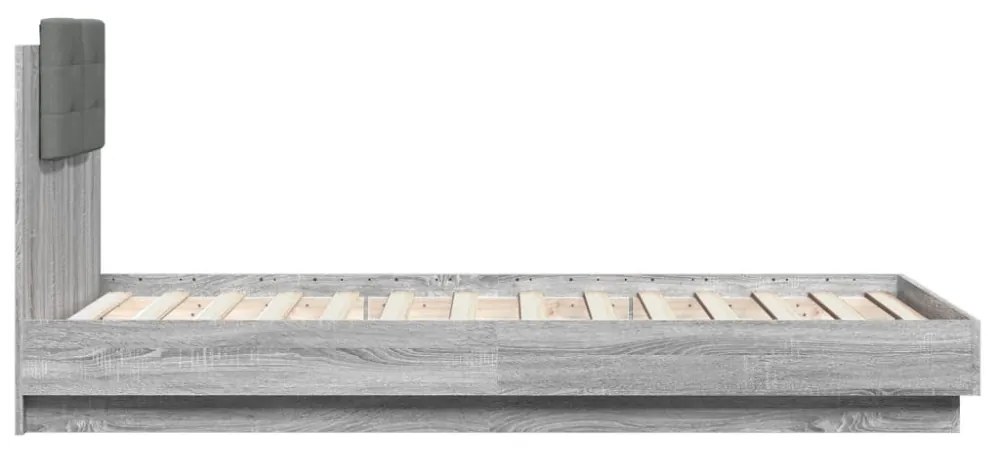 szürke sonoma színű ágykeret fejtámlával és LED-ekkel 75x190 cm
