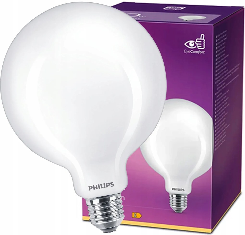 Led izzó E27 G120 7W 60W 806lm 2700K Meleg Tejfilament Philips