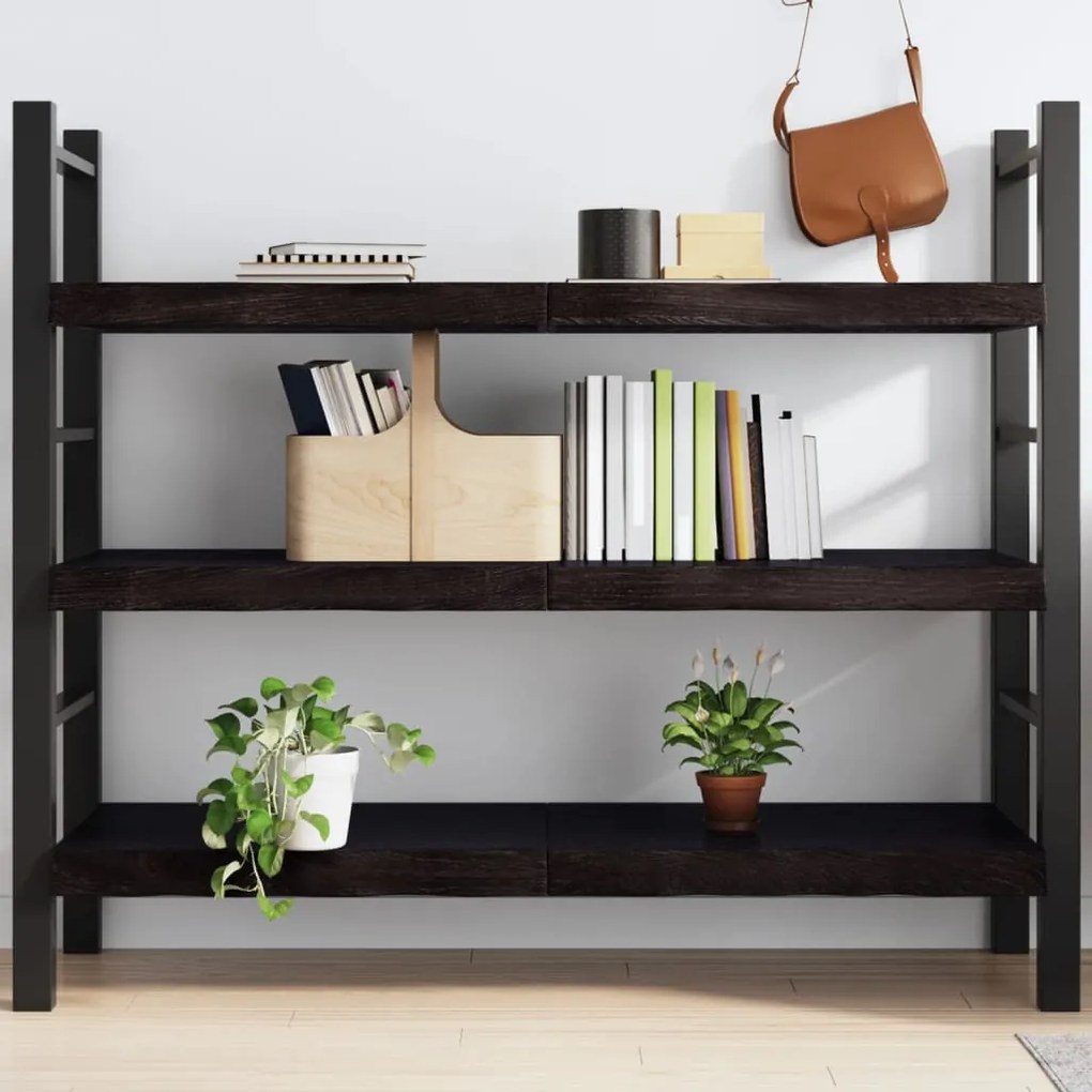 sötétbarna kezelt tömör tölgyfa fali polc 140 x 50 x (2-6) cm