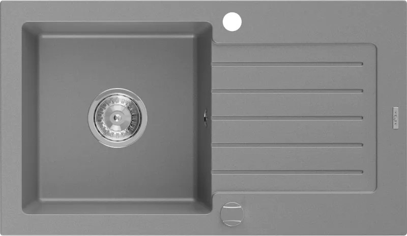 Mexen Pablo 1-kamrás gránit mosogató csepegtetővel 752 x 436 mm, szürke, króm szifon - 6510751010-71