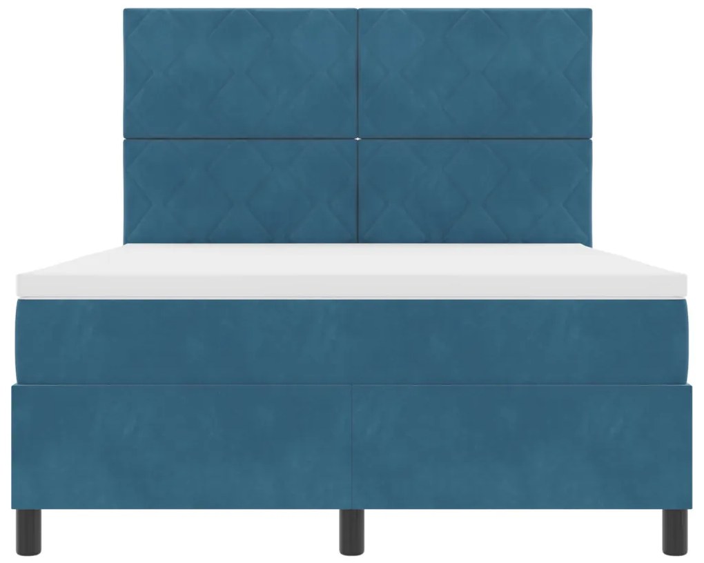 Boxspring Ágy Matrac Kalapáccsal Sötétkék 140x200 cm Bársony