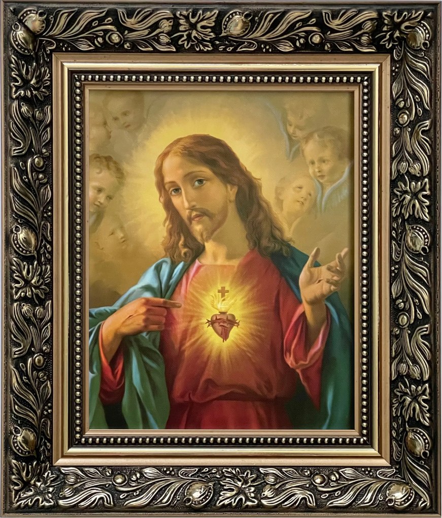 Vászonkép 35x30 Jézus Krisztus Szíve Jézus Arany Díszített Keret