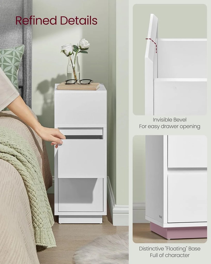 Éjjeliszekrény 2 fiókkal, nyitott rekesszel balra vagy jobbra szerelhető, felhő fehér