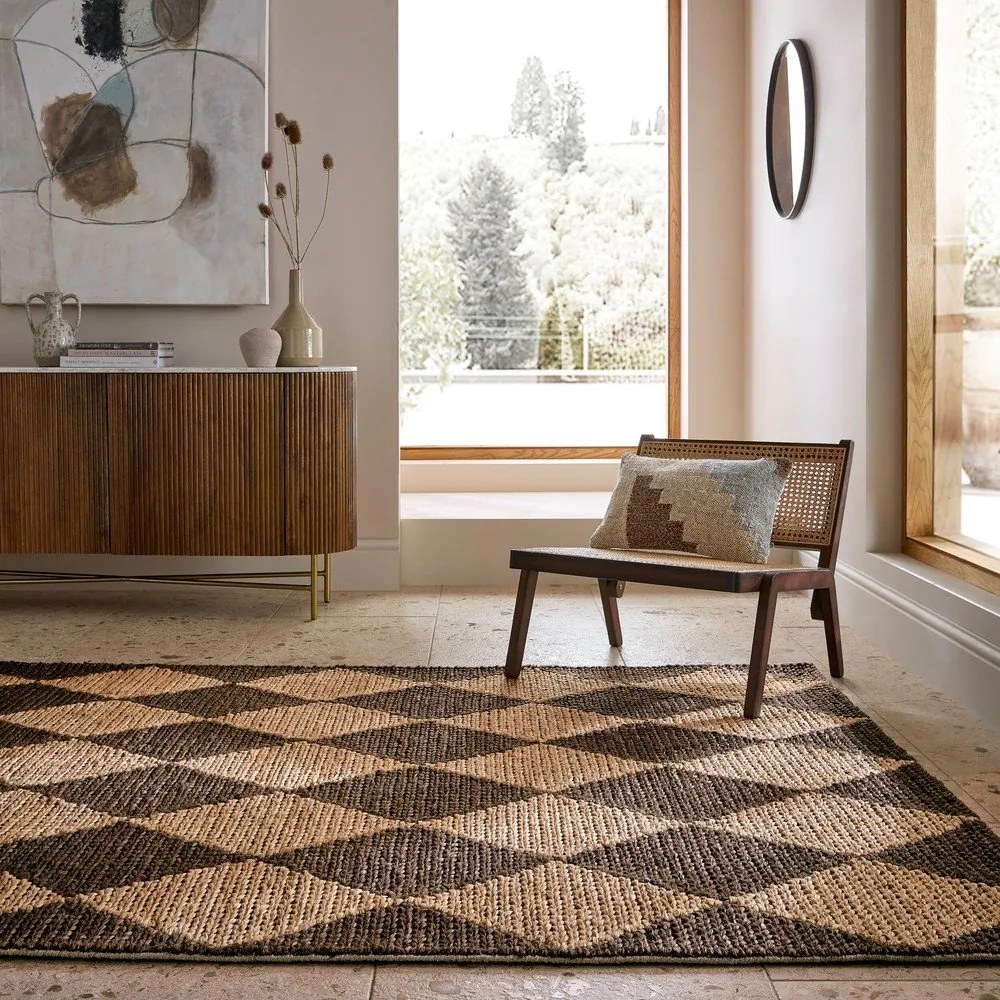 Barna-natúr színű kézi szövésű jutakeverék szőnyeg 160x230 cm Effie Diamond – Flair Rugs
