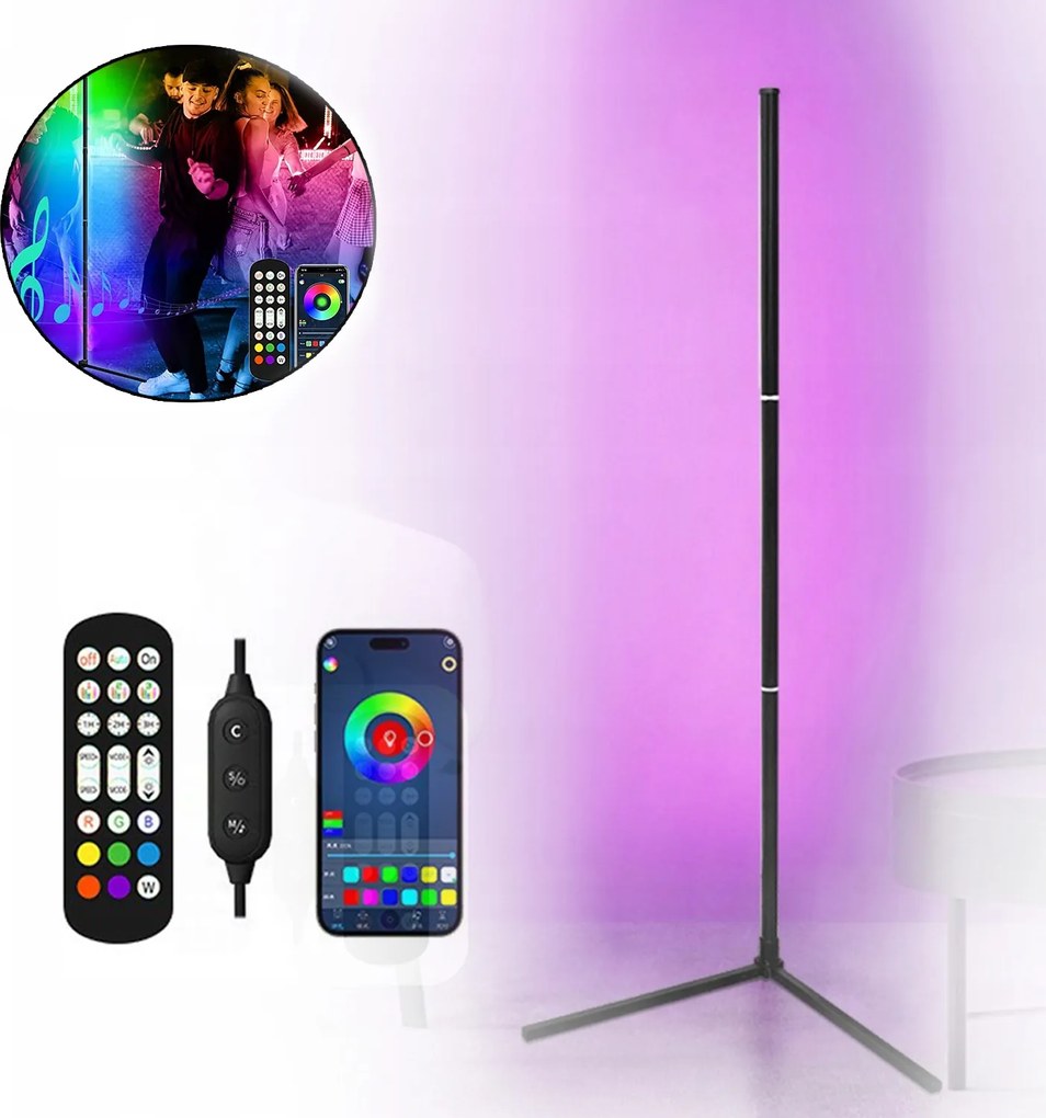 Led Sarok Álló Lámpa Rgb 160CM Távirányító Bluetooth Alkalmazás