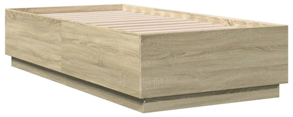 sonoma tölgy színű szerelt fa ágykeret LED-del 75x190 cm
