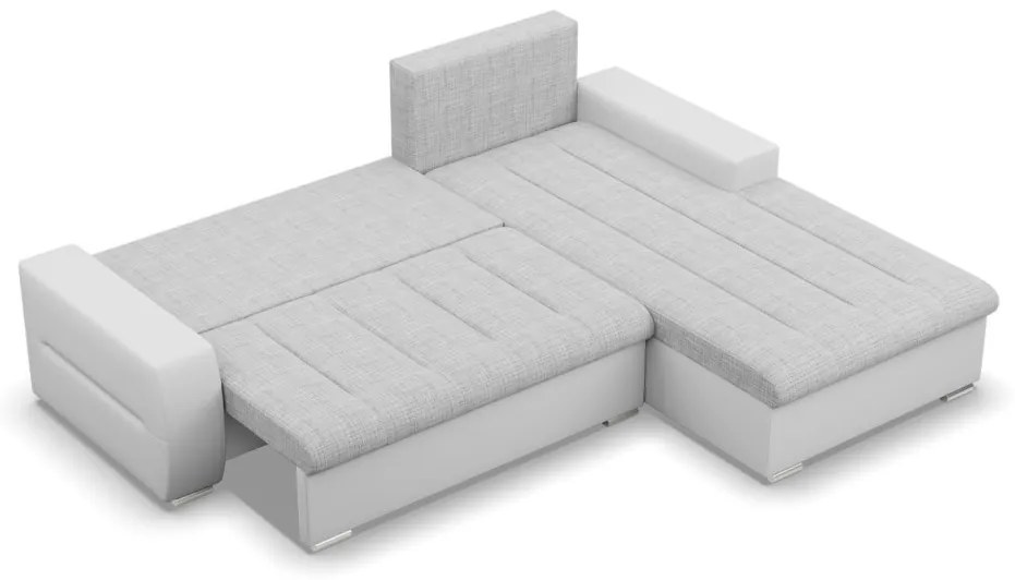 Toronto sarokkanapé, 2 ágyneműtartóval, fonott + műbőr, jobboldali, szürke - fehér
