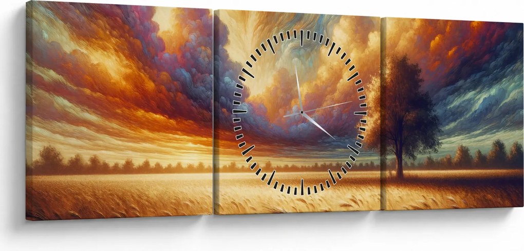 Kép – Fa a mezőn (órával) (90x30 cm)