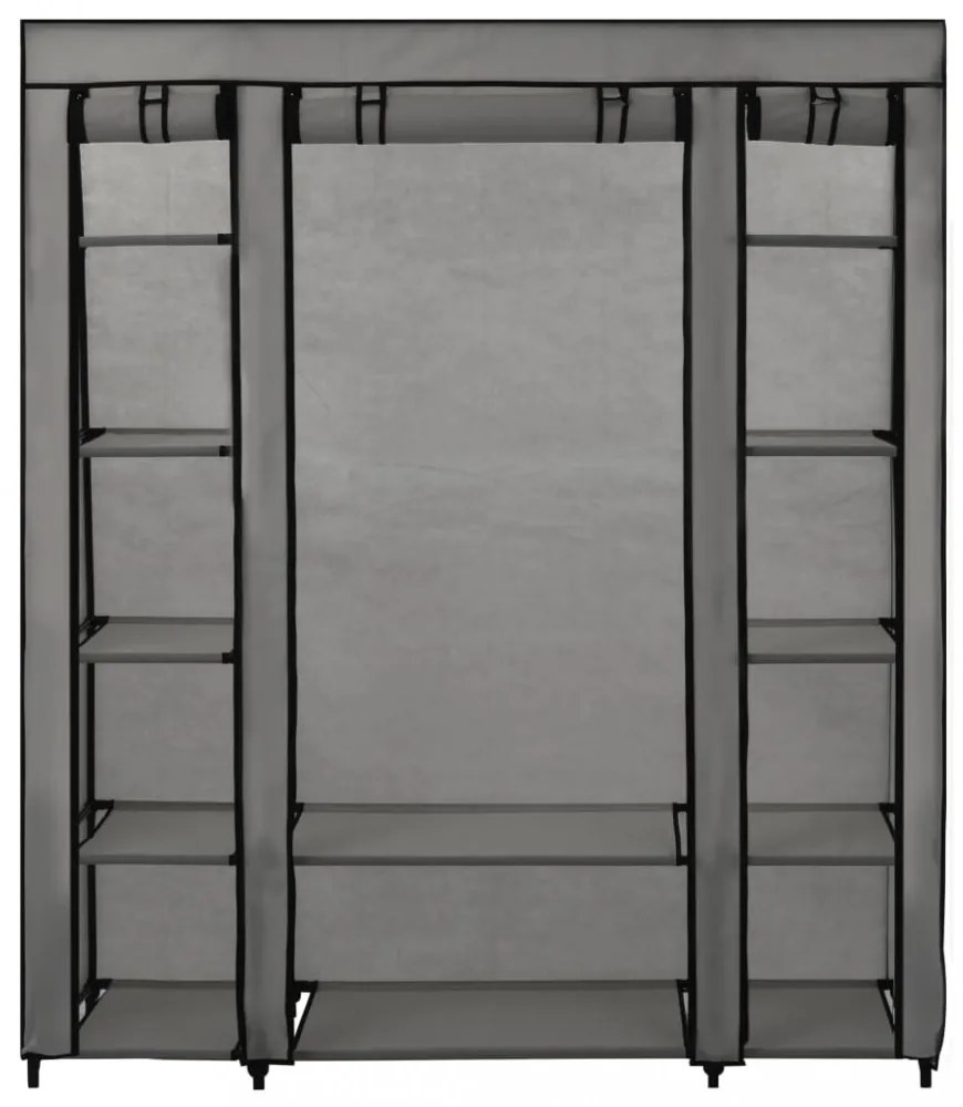 szürke szövet ruhásszekrény tárolórekeszekkel 150 x 45 x 176 cm
