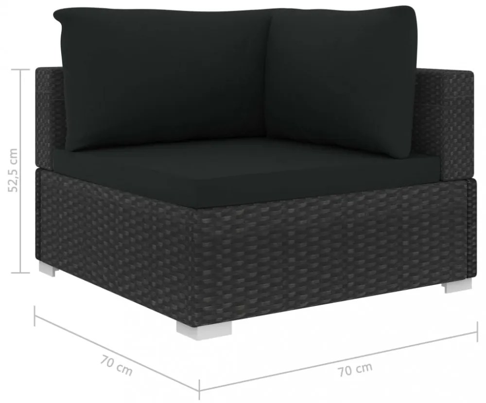 12 részes fekete polyrattan kerti bútorszett párnákkal