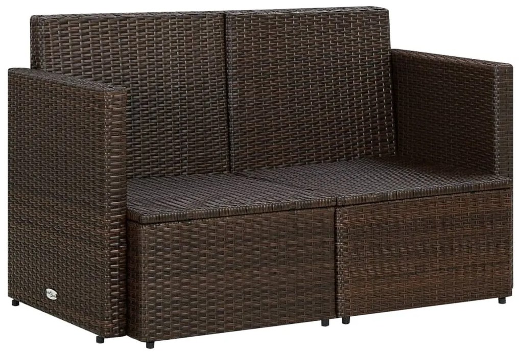 Barna kétszemélyes polyrattan kerti kanapé párnákkal