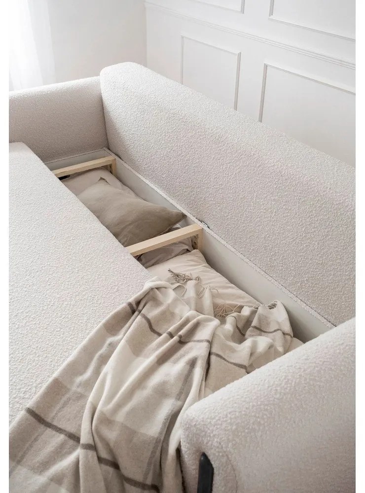 Bézs-krémszínű buklé kinyitható-tárolóhelyes kanapé 244 cm Arcadova – ELTAP