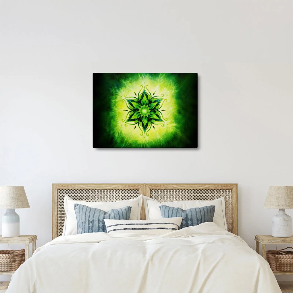Kép - Virág mandala zöld háttérrel (70x50 cm)