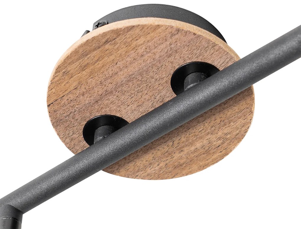 Mennyezeti lámpa fekete füstüveggel és fával 2 lámpás - Vidro