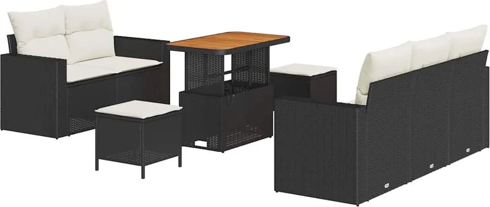 vidaXL Kerti Kanapé Szett párnával 8 pcs Fekete polirattan