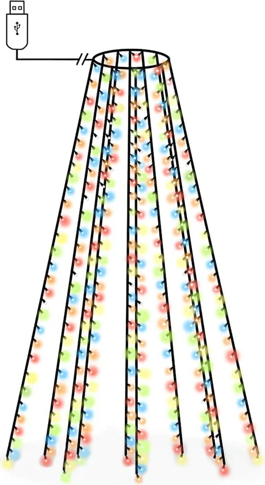vidaXL karácsonyfa-fényháló 300 színes LED-del 300 cm