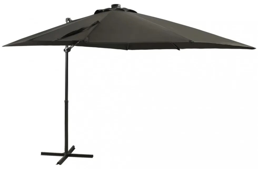 antracitszürke konzolos napernyő rúddal és LED-fényekkel 250 cm