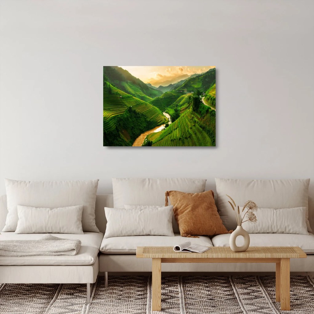 Üveg kép - Mu Cang Chai rizsteraszok (70x50 cm)