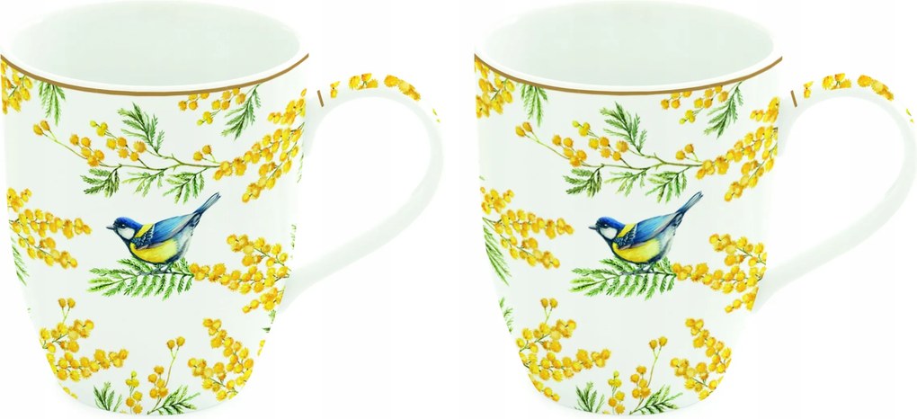 Bögre szett Kpl 2 db-os kétrészes porcelán bögre cinege motívum mimóza