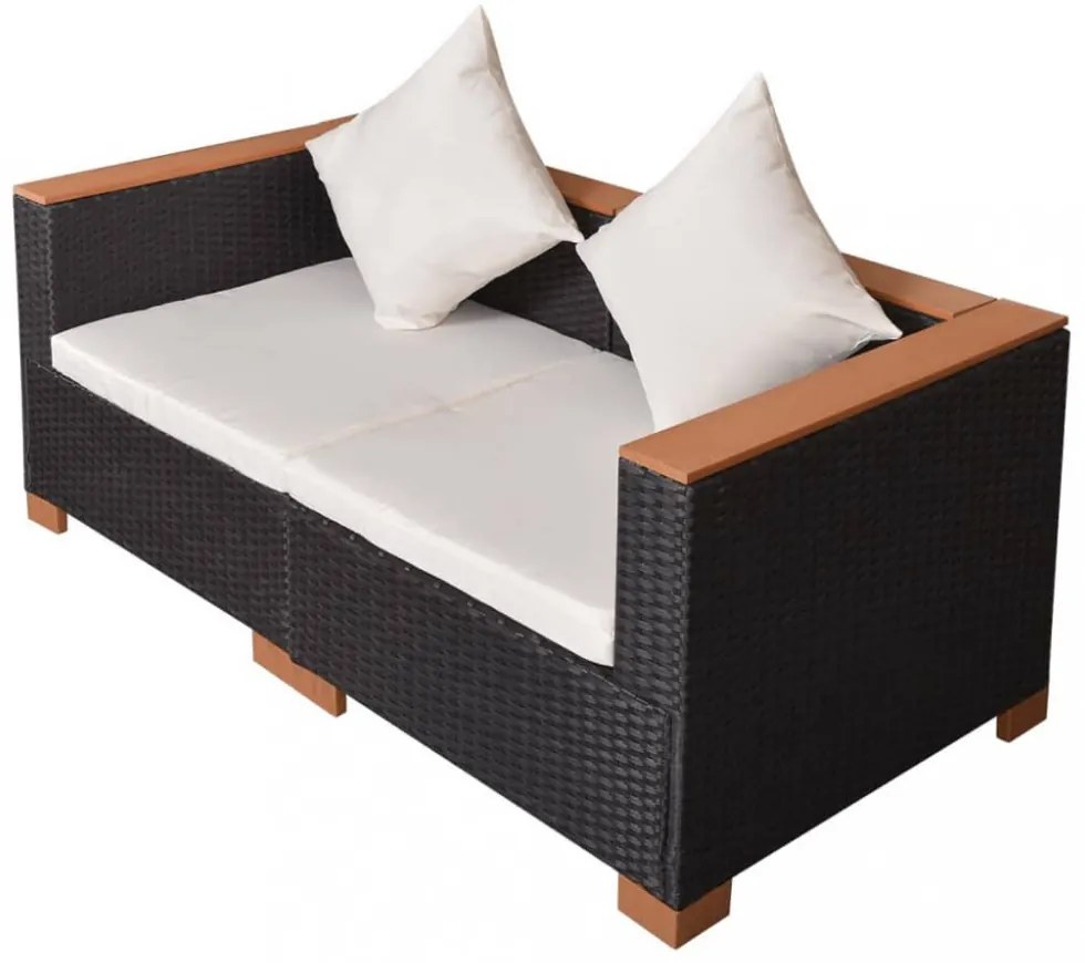 fekete polyrattan kerti kanapé