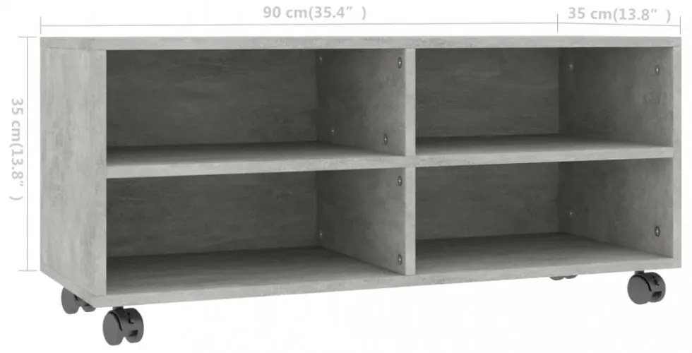 betonszürke szerelt fa TV-szekrény görgőkkel 90 x 35 x 35 cm