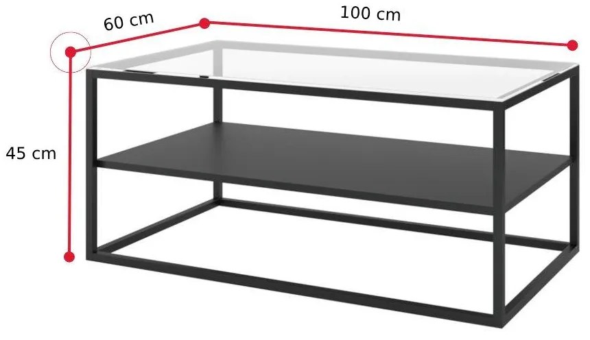 MAHONY II dohányzóasztal, 100x45x60, üveg/fekete