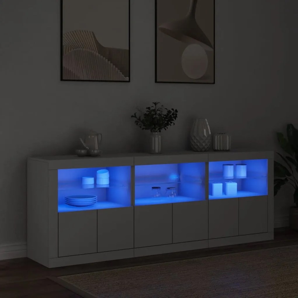 fehér tálalószekrény LED-világítással 181,5x37x67 cm