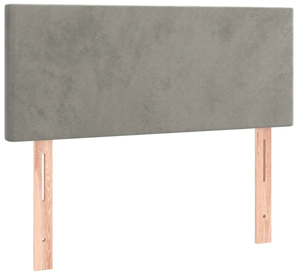 világosszürke bársony rugós és LED-es ágy matraccal 90x190 cm