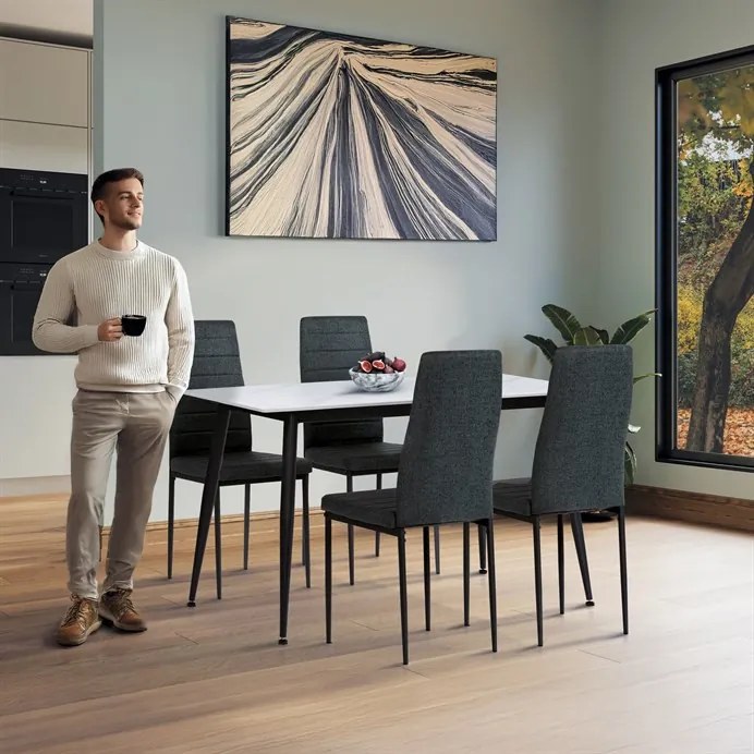 Étkezőszett 4 székkel, 130×70×76 cm, Kerámia Márvány Lappal. ASE-1004 BK2