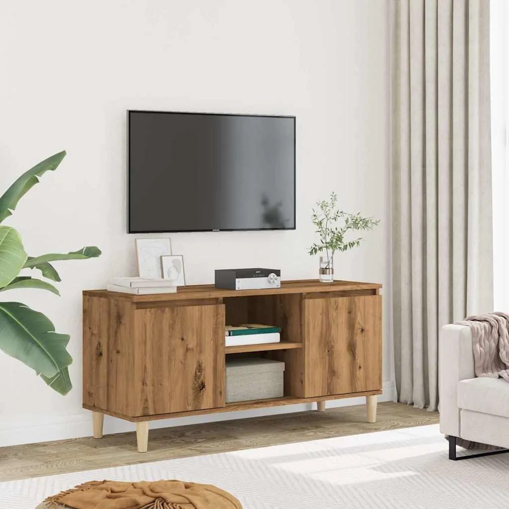 kézműves tölgy színű szerelt fa TV-szekrény 102x35x50 cm