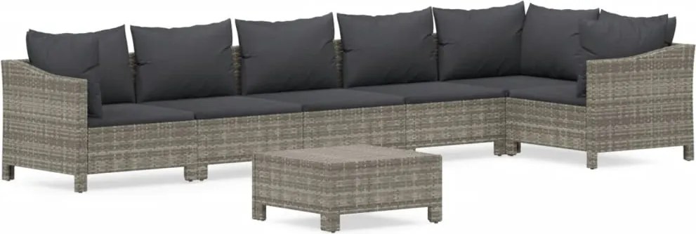 vidaXL 7 részes szürke polyrattan kerti ülőgarnitúra párnákkal