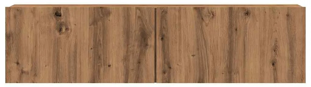 kézműves tölgy színű szerelt fa fali TV-szekrény 120x30x30 cm