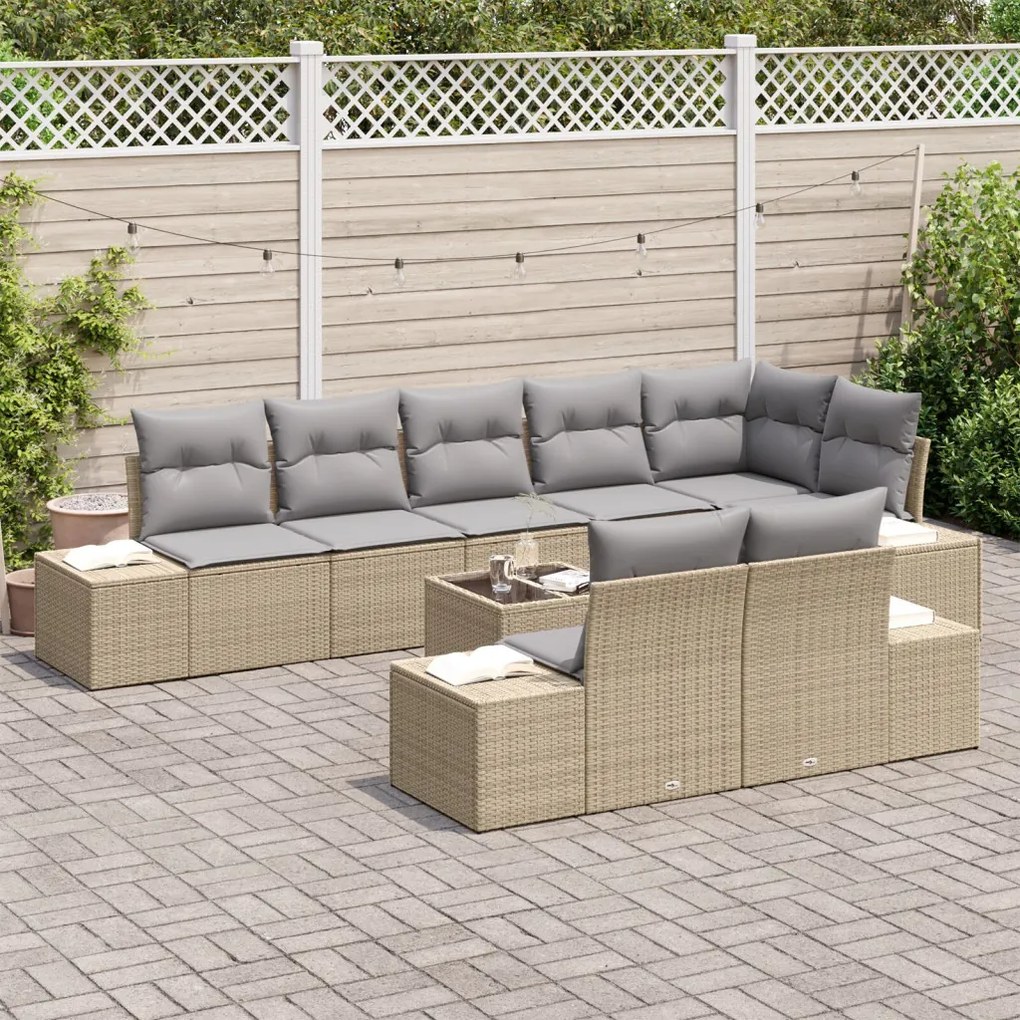 Kerti Kanapé Szett párnával 9 pcs bézs és szürke Poli rattan