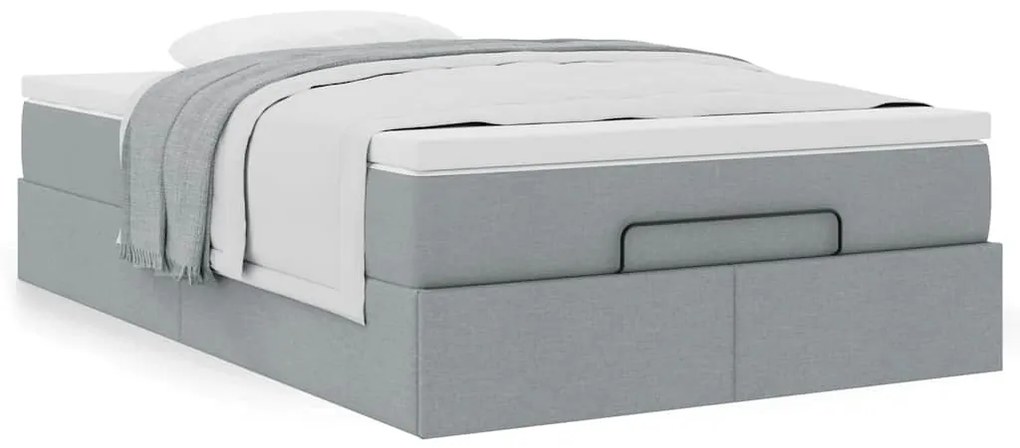 Ottomán ágykeret matraccal világosszürke 120x190 cm szövet