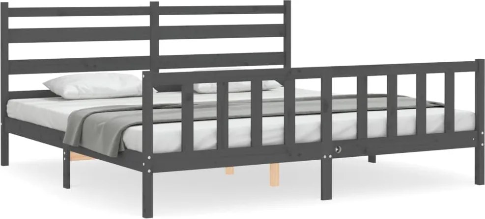 vidaXL szürke tömör fa ágykeret fejtámlával 200 x 200 cm