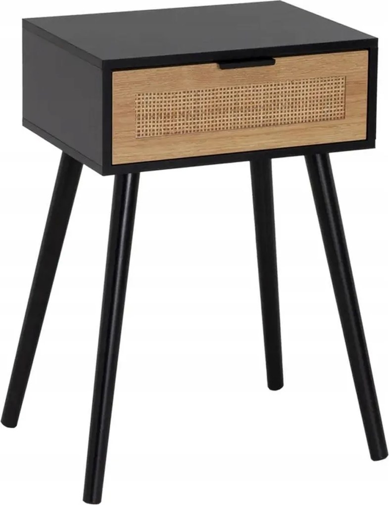 Éjjeli asztal fiókkal fekete-bézs 59 cm hálószoba kiegészítő loft