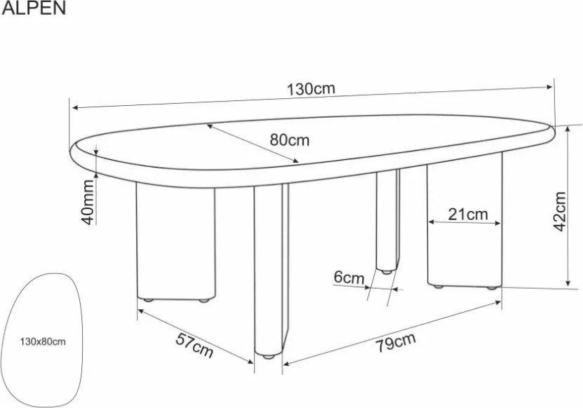 Alpen dohányzóasztal ekrü/tölgy