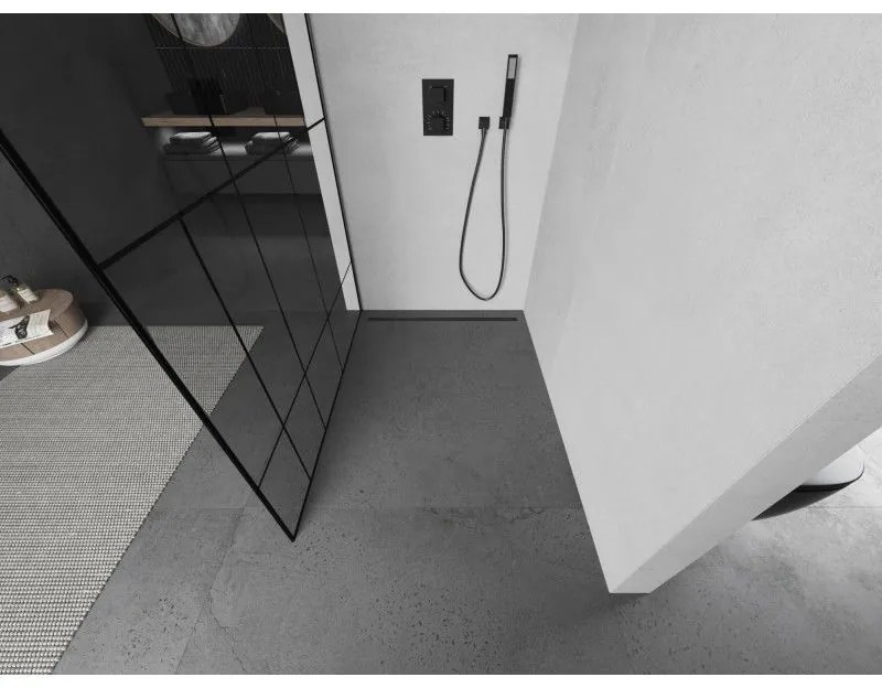 Mexen Kioto, Walk-In zuhany paraván 70 x 200 cm, 8 mm átlátszó üveg fekete mintás, grafit profil, 800-070-101-66-78
