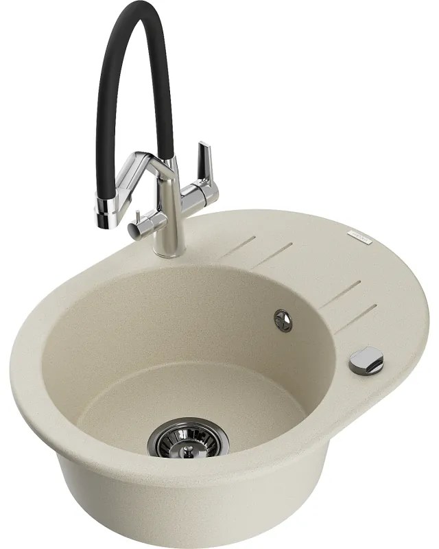 Mexen Kevin egykamrás gránit mosogató Duo konyhai csappal, bézs - 6517-69-671701-07-B